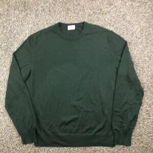 Asket Sweater Merino Wool Crewneck Pullover Green Mens Large Short